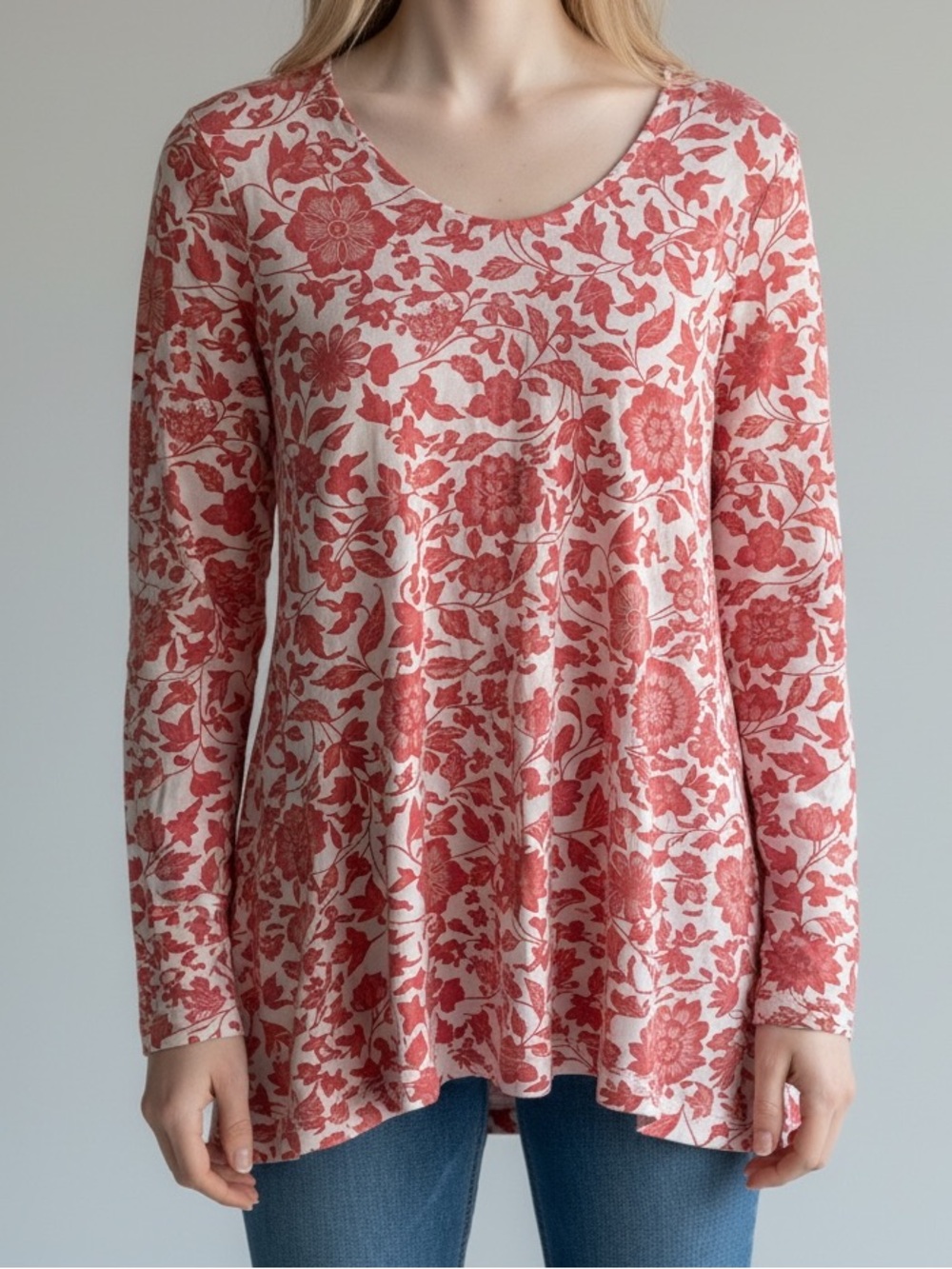 Peruvian Connection floral long sleeve tunic top medium